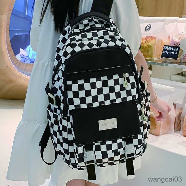 Mignon sac à dos pour femmes pour adolescents filles Plaid sac d'école femme étudiant voyage sac à dos grande capacité étudiant Bookbag