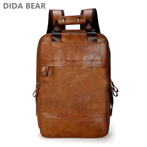 Sac à dos Dida Bear 2021 New Men Backpack Pu Leather Bagpack Grand ordinateur portable sac à dos masculin Male Mochilas Casual Schoolbag pour adolescents garçons