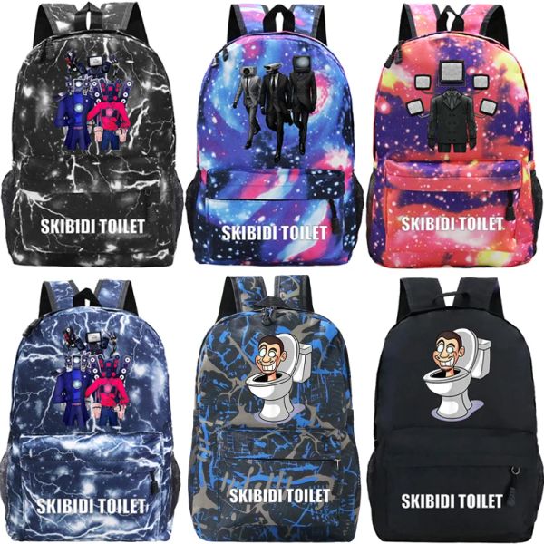 Mochilas de mochilas skibidi inodoro mochilas para niños niñas de dibujos animados de dibujos animados adolescentes bolsas de viaje deportivas mochilas de mochilas regalos