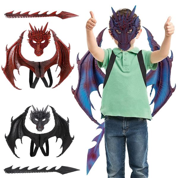 Halloween 3D Dragon Costume Mascarade Masque et Ailes Ensemble Party Cosplay Animal Prop Décor Garçon Fille Cadeaux Pour Enfants 230825