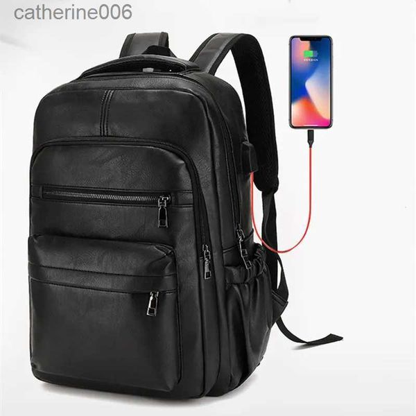 Haute qualité USB charge sac à dos hommes en cuir PU sac à dos grand sacs à dos d'ordinateur portable mâle Mochilas cartable pour adolescents BoysL231108