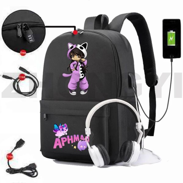 Mochilas de anime hot urbia a antithefft aphmau bookbag mochila mochila mochila con cremallera para niñas adolescentes aphmau como una bolsa de gato