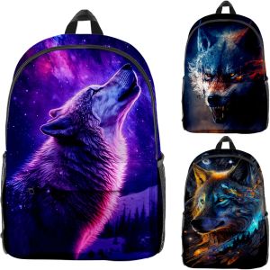 Sac à dos hurler le loup sac à dos primaire des élèves du collège primaire sac de livres garçons filles noir loup en colère lion sac école adolescent