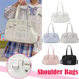 Mochilas Japonês Lolita Coração JK Sacos de Uniforme Escolar Moda Feminina Couro PU Bolsa de Estudante Cosplay Anime Bolsa de Ombro 230613