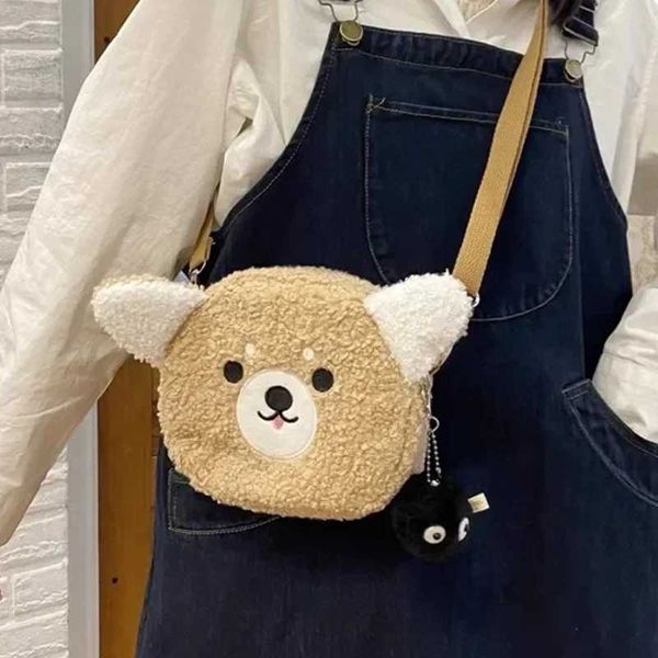 Mochilas Bolso de hombro de felpa de estilo japonés para mujer, bandolera de dibujos animados, oso de oveja, pequeño monedero para teléfono, monedero de lana para niños y niñas, bolso L2403