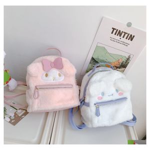 Mochilas Kawaii Sanrioed My Melody Cinnamoroll Bolsa de felpa de dibujos animados Animales de peluche suaves Mochila de peluche Niñas Muñeca Regalos de Navidad D Dhjrd