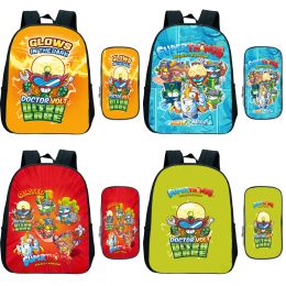 Mochilas para niños anime anime mini mochila 2pcs con estuche de lápices superhings máquinas potenciales de kingarten mochila super zings