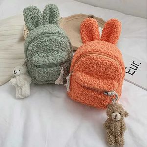 Sacs à dos Sac à dos en peluche pour enfants en bas âge, sac d'école de maternelle avec oreilles de lapin mignon, sac de jour en polaire chaud d'hiver, sac de voyage en plein air pour garçons et fillesL2403