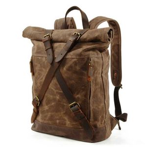 Mochilas LKEEP Luxo Vintage Lona para Homens Lona de Cera de Óleo Mochila de Viagem Mochila Grande à Prova D' Água Mochila Retrô 202211