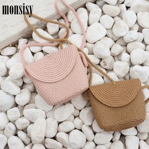 Sacs à dos Monsisy mode sac de paille pour fille femmes petit sac à main été enfant paille sac à bandoulière enfants portefeuille dames pièce sac de plage 220909