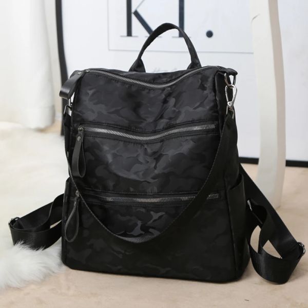 Sac à dos multipocke noire nylon bac à dos femelle sac de voyage simple sac de voyage de haute qualité pour adolescentes livre à paquet de livres
