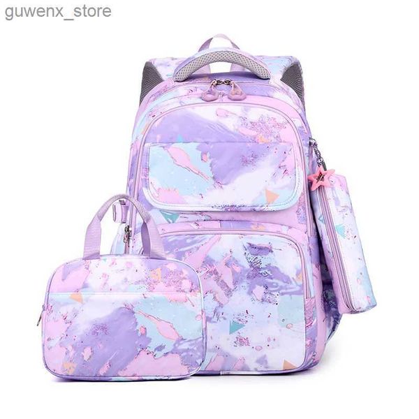 Sac à dos Nouveau sac pour enfants en 3 pièces sac à dos mignon sac à dos d'étudiant étanche sac à dos adapté aux filles avec sac à lunch et boîtier de crayon y240411