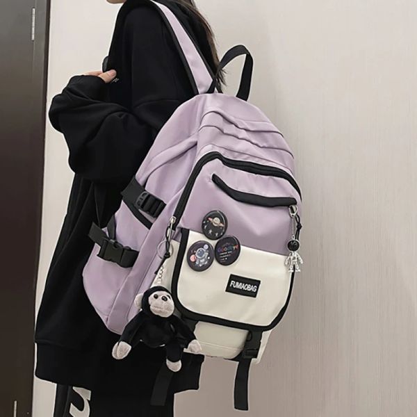 Sacs à dos nouveau contraste femme étudiante étudiantebag schoolbag mode adolescente fille sac à dos grande capacité sac féminin sac mignon brief.