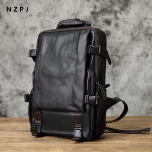 Backpacks NZPJ Leather Men's Backpack First Layer Cow Hide Leisure Business Travel Sac à dos Sac d'ordinateur de grande capacité