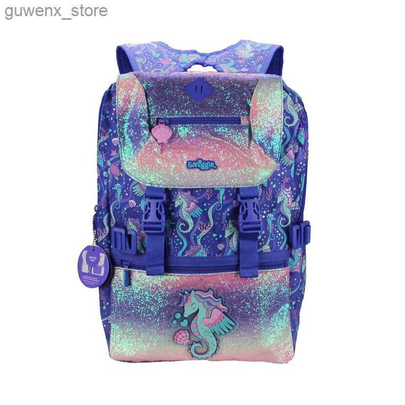 Backpacks Original Australian Smiggle backpack for childrens shoulder bag for girls and seahorses waterproof for large children 18 inches 10-15 years old Y240411