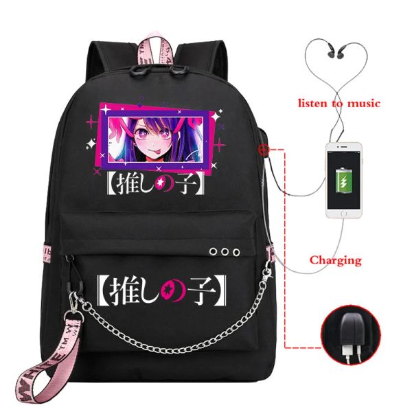 Backpacks Oshi No Ko Anime Backpack High School High School Bookbag Book Book USB Port Bagpack Anime Oshi No Ko Ai Hoshino Travel Bags Girls Backpack
