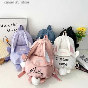 Mochilas personalizadas mochila de coelho kawaii para meninas com orelhas de coelho fofas e pingente de urso fofo mochila escolar para crianças q231108