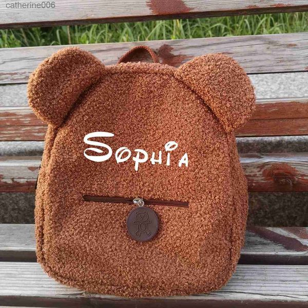 Mochilas Nombre personalizado Lindo oso de peluche bolso de hombro Oso de peluche Mochila para niños Pequeño animal lindo Peluche suave Mini mochila Bolsa de dibujos animadosL231108