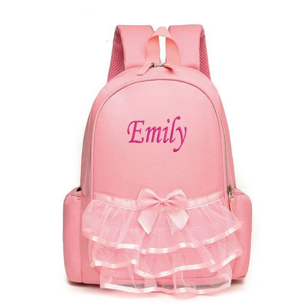 Mochilas Bolsa de baile de encaje rosa personalizada para niñas Ballet bordado Bebé Niños Bailarina Kid Gimnasia Mochila 231204