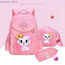 Sac à dos Pink Cat Childrens Sac à dos Sac à dos 3 dessins animés Childrens Backpack Kitty Printing Bookbag Mochilas Escolares Infanti Y240411Y240417S0RB