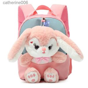 Sacs à dos Sac à dos de lapin en peluche 3D pour garçons filles enfants cartable mignon noeud papillon dessin animé sacs d'école maternelle préscolaire bébé BagL231108