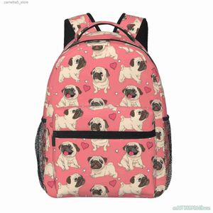 Rugzakken Puppy Hond Hart Liefde Patroon Schooltas voor jongens Meisjes Kinderen Schattig Mopshond Reisrugzak Duurzaam Lichtgewicht Schoollaptop Rugzakken Q231108