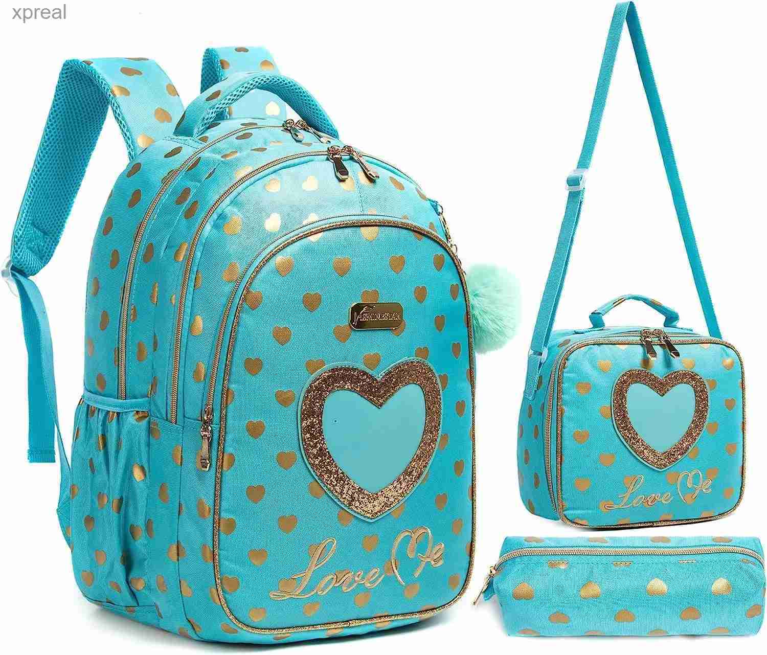 حقيبة ظهر Backpacks School Girl مع حقيبة الغداء قلم رصاص حقيبة ظهر أساسية للفتيات في سن المراهقة WX