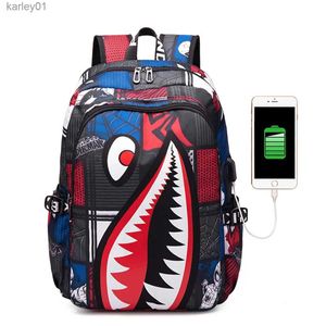 Rugzakken Shark Backpack Boys For Kids Camo Bookbag voor middelbare schooltassen Travel Back Pack