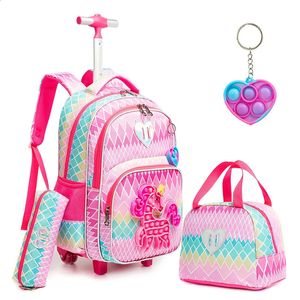 Sacs à dos Sac à dos à roulettes licorne pour filles, sacs à dos à roulettes pour enfants du primaire, ensemble de mallette de transport rose, sac de voyage pour ordinateur portable 231214