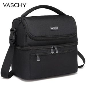 Mochilas Bolsa de enfriamiento de la lonchera aislada Vaschy en la bolsa de enfriamiento de doble compartimento para hombres Mujeres 14 latas Bolsa de vino Caja de enfriamiento