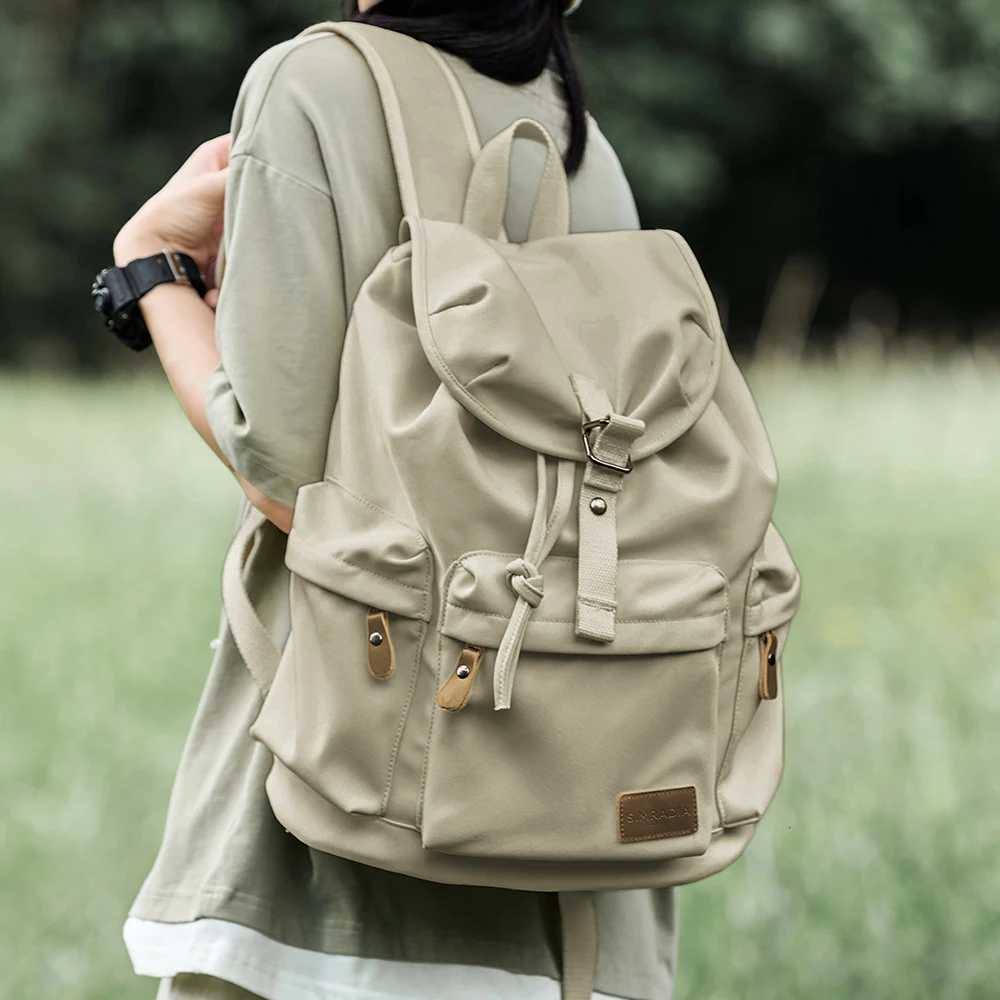 Backpacks Womens canvas backpack durable 14 inch laptop backpack large capacity drawstring backpackL2405