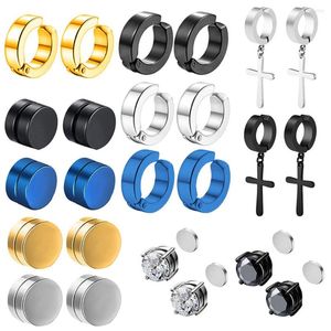 Pendientes traseros 1/12 pares de acero inoxidable no perforante perno magnético Unisex CZ imán oreja Clip Set mujeres hombres Punk azul negro