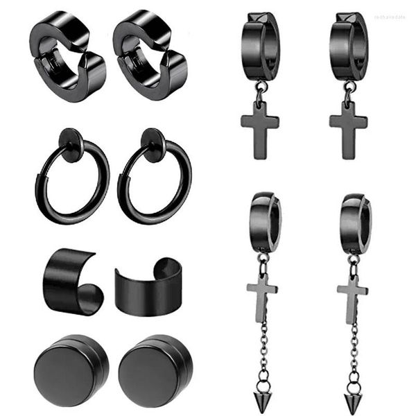 Boucles d'oreilles à dos 1-6 paires noires non perçantes, rivets croisés, pompons à clipser, ensemble pour femmes, hommes, garçons et filles, en acier inoxydable