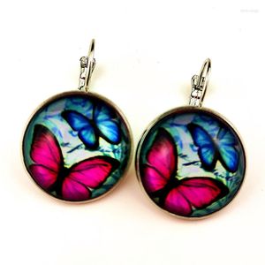 Rücken Ohrringe 1 Paar Schmetterling Silber Ohrring Schöne Cartoon Glas Runde Kuppel Tropfen Für Weibliche Holz Schmuck