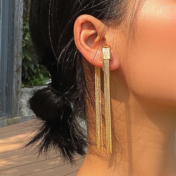 Pendientes traseros 1 Uds. Cadena de Metal de Color dorado largo a la moda borla oreja puños Clips sin Piercing cartílago falso para mujer joyería diaria