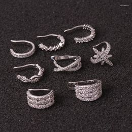 Dos boucles d'oreilles 1 pièces couleur argent brillant Micro pavé CZ pas de Piercing oreille os manchette pince femmes hommes à la mode cuivre large