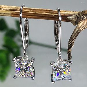 Boucles d'oreilles à dos en or blanc 18 carats, 4 carats, Clip goutte pour femmes, cadeau d'anniversaire de mariage, fête de fiançailles, carré princesse diamant Moissanite