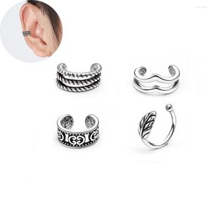 Dos Boucles D'oreilles 1 Paire Coréen Feuille Clip Sur Pour Femmes Hommes Mode Titane Acier Anneau D'oreille Faux Boucle D'oreille Piercing Argent Couleur Punk Bijoux