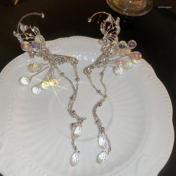 Boucles d'oreilles à dos de style coréen, 1 paire de fleurs douces, décoration d'oreille en cristal romantique, goutte d'eau de mariée, pompon suspendu, coiffure