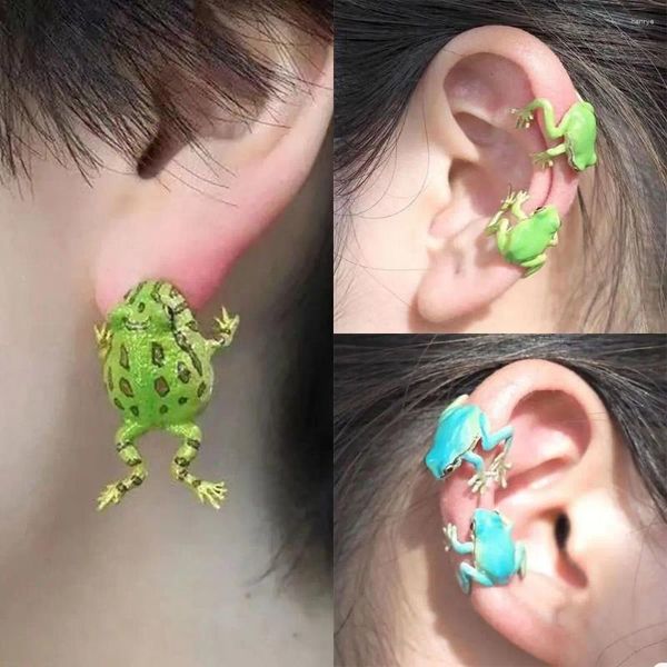 Boucles d'oreilles à dos pour femmes, 1 paire, cadeau de fête, grenouille, mode créative sans percé, Clip en os, bijoux en métal, clous d'animaux amusants