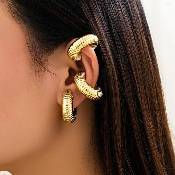 Boucles d'oreilles à dos pour femmes, 1 paire, Punk minimaliste épais CCB Tube Clip femmes tendance créative sans Piercing, manchette d'oreille Cartilage bijoux de fête