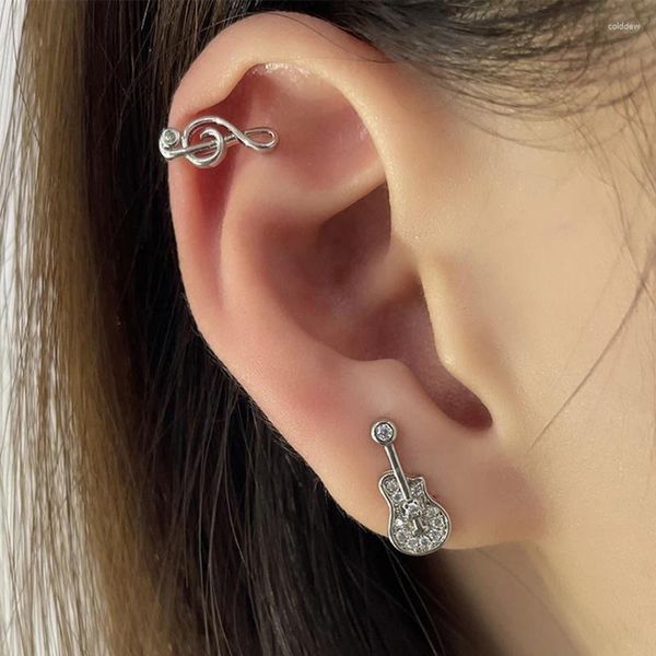 Boucles d'oreilles dos 1 pièce, Clip de guitare mignon, Note de musique, couleur argent, manchette d'oreille, accessoires de Cartilage en Zircon, faux bijoux de perçage pour femmes