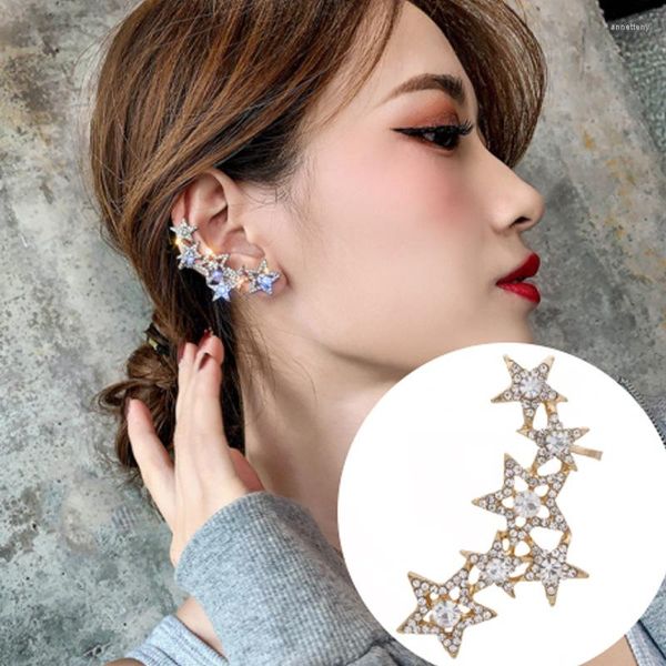 Pendientes traseros, 1 pieza, pendiente de tuerca de estrella delicada, diamantes de imitación de cristal elegantes, múltiples chaquetas de oreja a la moda para mujer, joyería de fiesta trepadora Punk