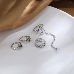 Dos Boucles D'oreilles 1 PC Double Rangée Étoile Oreille Clip Boucle D'oreille Lien Chaîne Zircon Bijoux Femmes Mode Cadeau En Gros Gland Creux Papillon