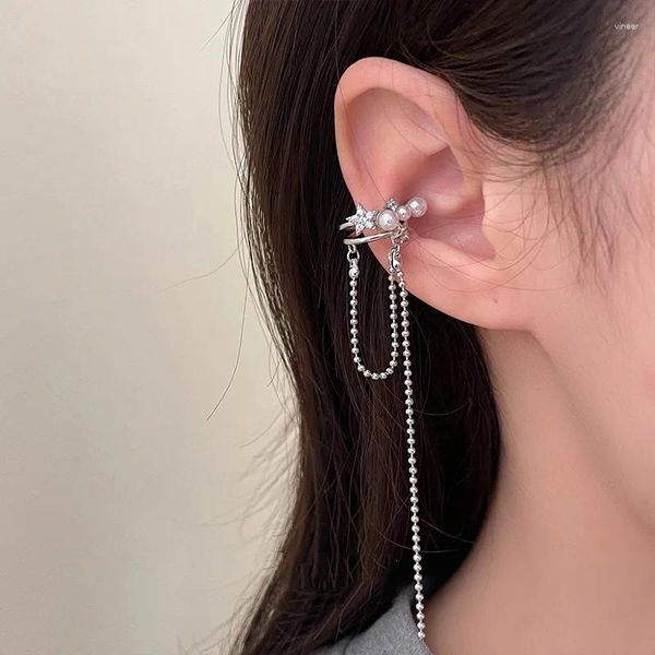 Boucles d'oreilles à dos 1 pièce, Imitation de perle exquise, longue chaîne de perles, clip d'oreille sans trou de perçage, boucle d'oreille pour femmes Kpop, bijoux de Cartilage d'oreille
