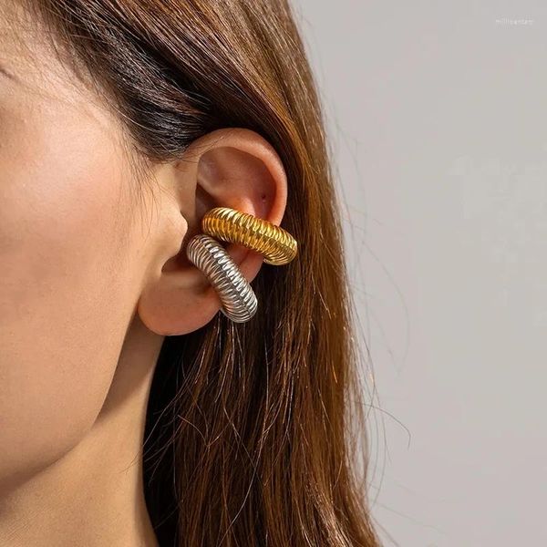 Pendientes traseros 1 pieza minimalista INS grueso cilíndrico roscado clip de oreja para mujeres niñas chapado en oro tendencia vintage joyería de metal liso regalos