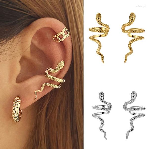 Boucles d'oreilles arrière 1pc punk vintage serpent oreille pas de piercing pour les femmes gothiques couleurs argentées