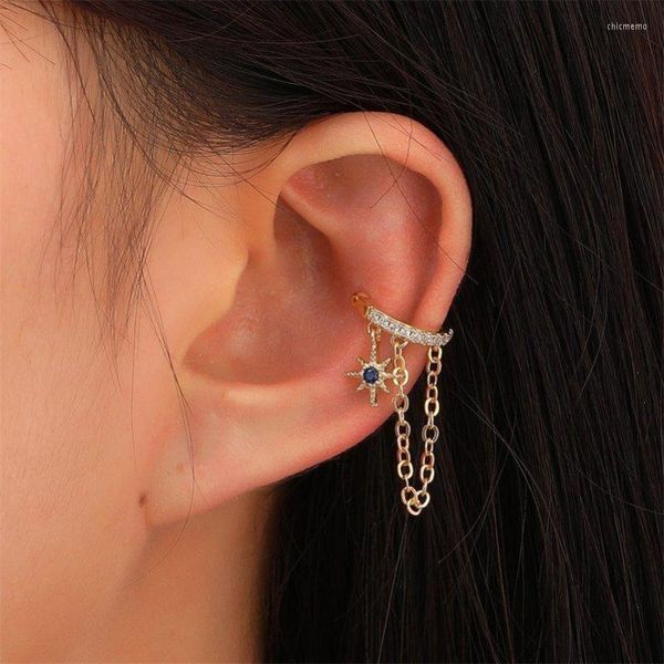 Boucles d'oreilles arrière 1pc Rhinstone étoile auditif pour femmes en cristal brillant sans chaîne à longue chaîne percée bijoux d'oreille