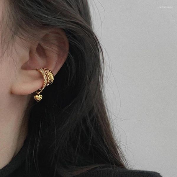 Boucles d'oreilles à dos pour femmes, 1 pièce, couleur argent et or, manchette d'oreille en Zircon, Clips en forme de cœur, sans Piercing, bijoux, vente en gros