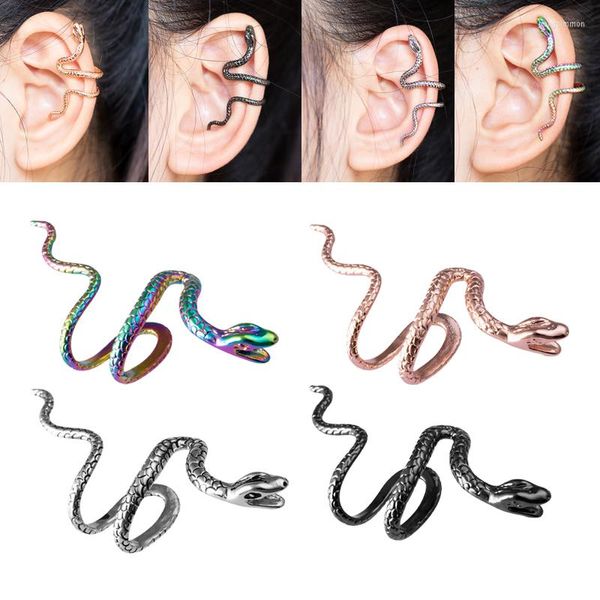 Dos Boucles D'oreilles 1PC Serpent Cuivre Clip Sans Piercing Manchette Wrap Oreille Pour Femmes Hommes Pas De Couleur Argent Cartilage Boucle D'oreille Bijoux